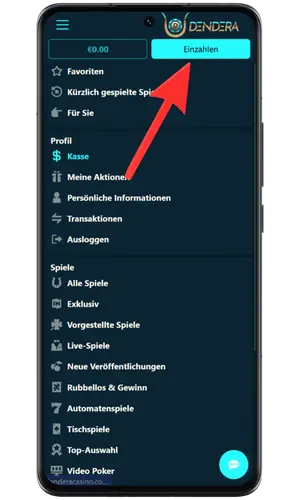 Auf die Einzahlungs-Schaltfläche klicken